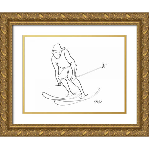 Skier Gold Ornate Wood Framed Art Print with Double Matting by Mahdavi, Gholam Reza