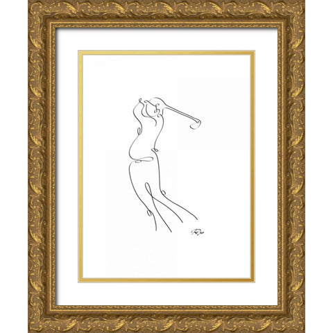 Golfer Gold Ornate Wood Framed Art Print with Double Matting by Mahdavi, Gholam Reza