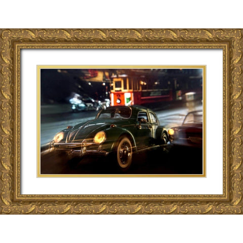Cars in action - VW Beetle Gold Ornate Wood Framed Art Print with Double Matting by Debionne, Jean-Loup