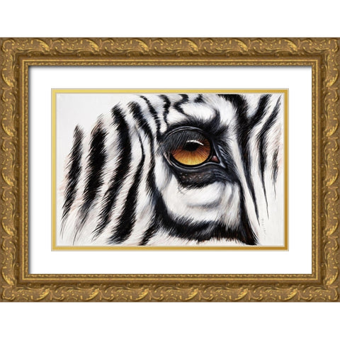 Zebra Augenblick Gold Ornate Wood Framed Art Print with Double Matting by Plath, Jutta