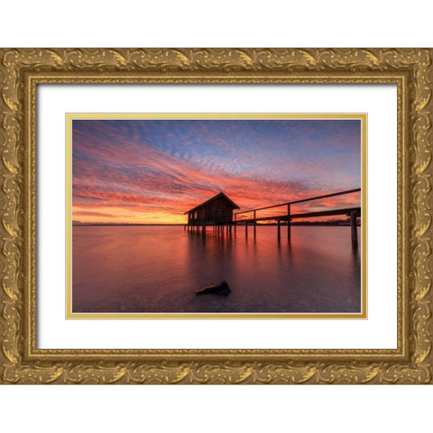 Sonnenuntergang am Ammersee Gold Ornate Wood Framed Art Print with Double Matting by Scholz, Markus