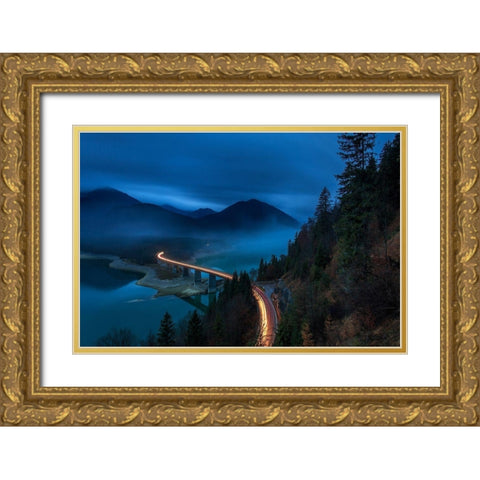 Sylvensteinspeicher bei Nacht Gold Ornate Wood Framed Art Print with Double Matting by Scholz, Markus