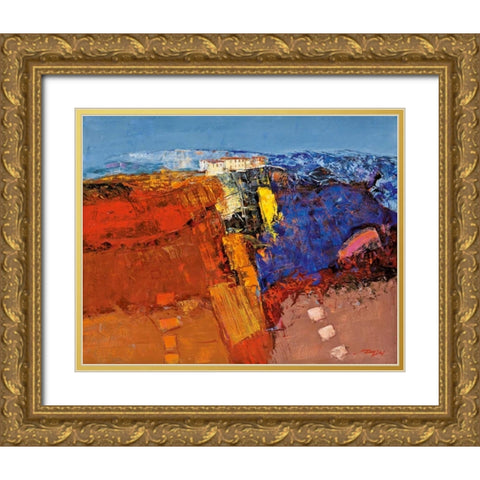 Dorf am Felsen Gold Ornate Wood Framed Art Print with Double Matting by Madjid