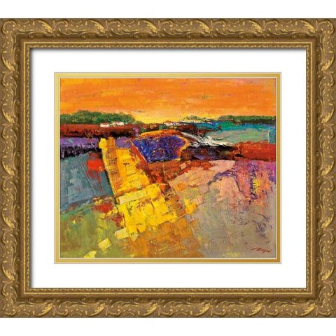 Lavendelfeld Gold Ornate Wood Framed Art Print with Double Matting by Madjid