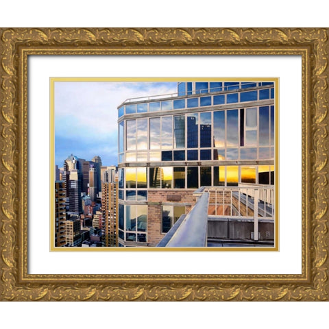 NYC Penthouse Reflections Gold Ornate Wood Framed Art Print with Double Matting by Schuh, Michael