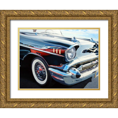T-Bird on Chevy Reflections Gold Ornate Wood Framed Art Print with Double Matting by Schuh, Michael