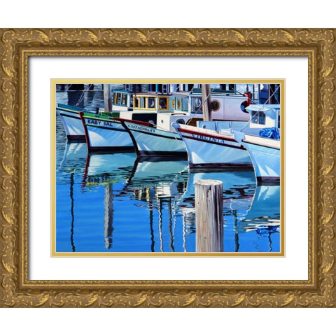 Fishermans Wharf Reflections Gold Ornate Wood Framed Art Print with Double Matting by Schuh, Michael