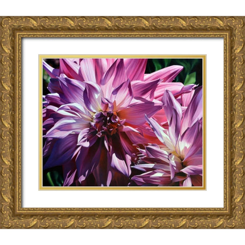 Dueling Dahlias Gold Ornate Wood Framed Art Print with Double Matting by Schuh, Michael