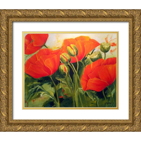 Mohnbluten III Gold Ornate Wood Framed Art Print with Double Matting by Ruther, Petra