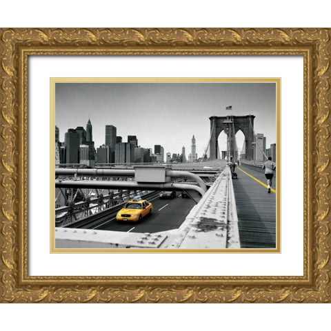 Yellow cab Gold Ornate Wood Framed Art Print with Double Matting by Reis, Thomas