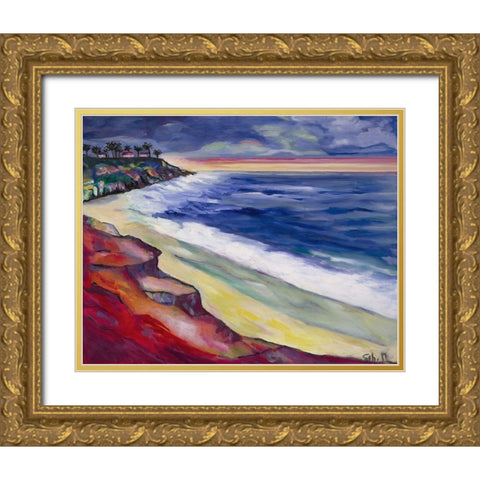 Sunset at La Jolla Gold Ornate Wood Framed Art Print with Double Matting by Montel, SÃ©bastien