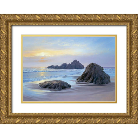 Sunset at Big Sur Gold Ornate Wood Framed Art Print with Double Matting by Schneider, Sigur