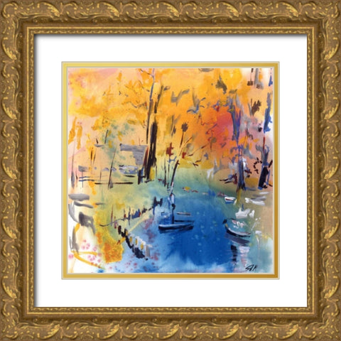 Landschaft mit Boot Gold Ornate Wood Framed Art Print with Double Matting by Miteff, Stefan