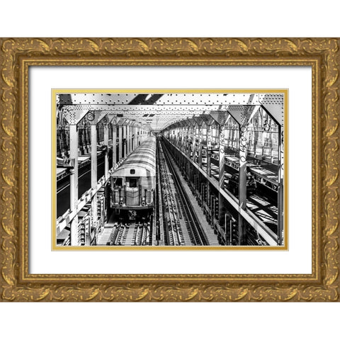 New York Train Gold Ornate Wood Framed Art Print with Double Matting by Seifinger, Toby