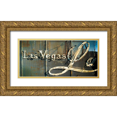 Las Vegas Sign Gold Ornate Wood Framed Art Print with Double Matting by Stalowy, John