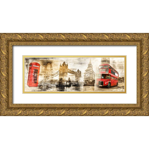 Collage London 01 Gold Ornate Wood Framed Art Print with Double Matting by Adamsky