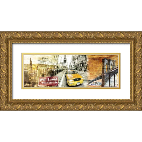 New York Collage 012 Gold Ornate Wood Framed Art Print with Double Matting by Adamsky