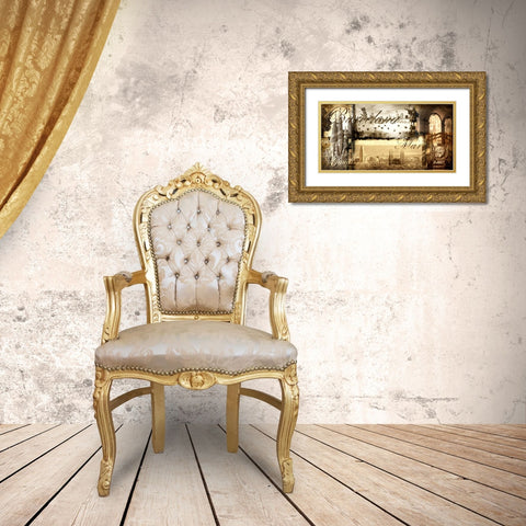 Barcelona Vintage Gold Ornate Wood Framed Art Print with Double Matting by Adamsky