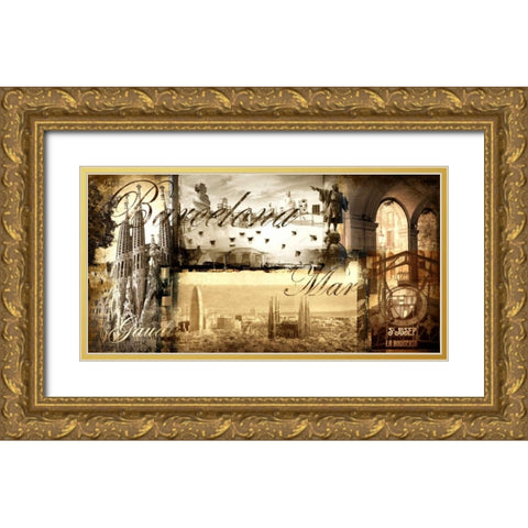 Barcelona Vintage Gold Ornate Wood Framed Art Print with Double Matting by Adamsky