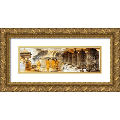 Collage Tibet Gold Ornate Wood Framed Art Print with Double Matting by Adamsky
