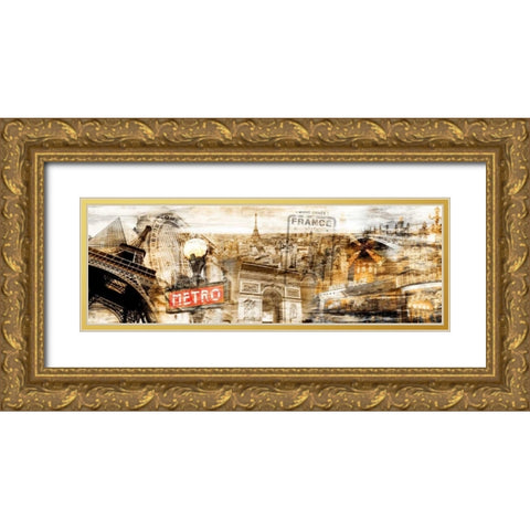 Collage Paris 01 Gold Ornate Wood Framed Art Print with Double Matting by Adamsky