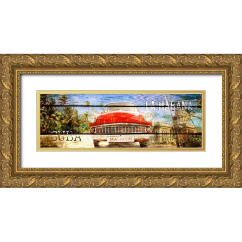 Cuba Habana Gold Ornate Wood Framed Art Print with Double Matting by Adamsky