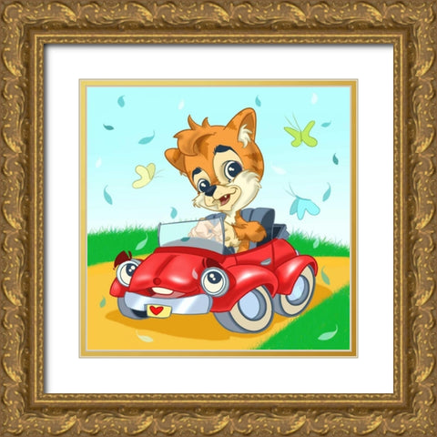 Kitten in the car Gold Ornate Wood Framed Art Print with Double Matting by Alvez, A. - Perez, A.