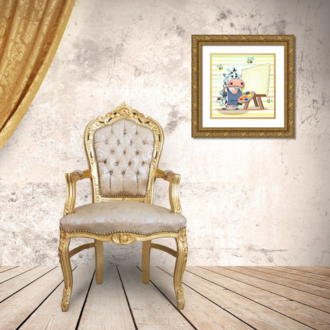 The cow painter Gold Ornate Wood Framed Art Print with Double Matting by Alvez, A. - Perez, A.