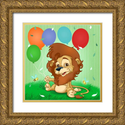 The Lion and the balloons Gold Ornate Wood Framed Art Print with Double Matting by Alvez, A. - Perez, A.