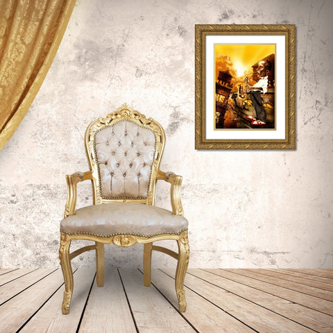 The Saxophonist -1 Gold Ornate Wood Framed Art Print with Double Matting by Alvez, A. - Perez, A.