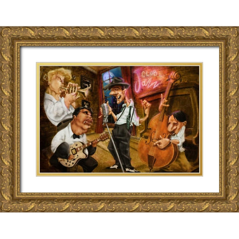 Jazz Club Gold Ornate Wood Framed Art Print with Double Matting by Alvez, A. - Perez, A.