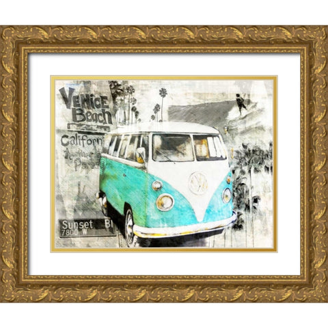 Beach Van - green Gold Ornate Wood Framed Art Print with Double Matting by Sola, Bresso