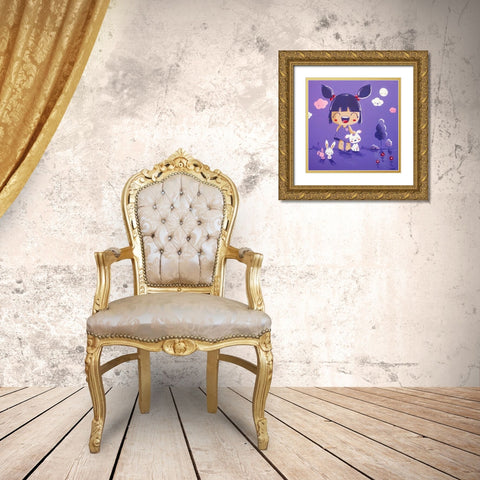 Little Girl Violet Color Gold Ornate Wood Framed Art Print with Double Matting by Vicedo, Diana