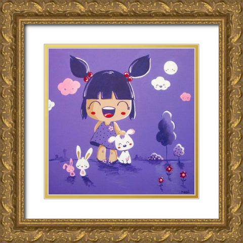 Little Girl Violet Color Gold Ornate Wood Framed Art Print with Double Matting by Vicedo, Diana