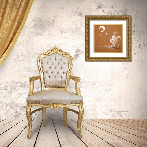 Bear and Moon Gold Ornate Wood Framed Art Print with Double Matting by Vicedo, Diana