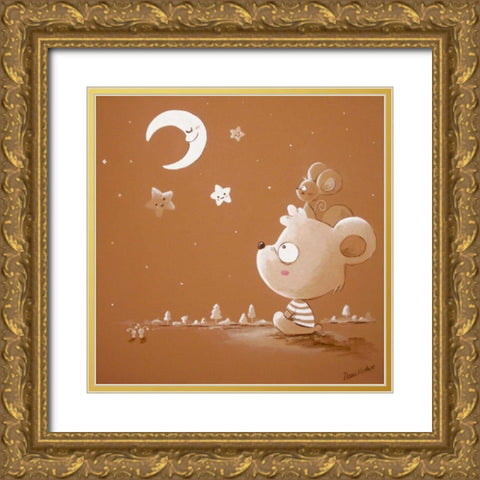 Bear and Moon Gold Ornate Wood Framed Art Print with Double Matting by Vicedo, Diana
