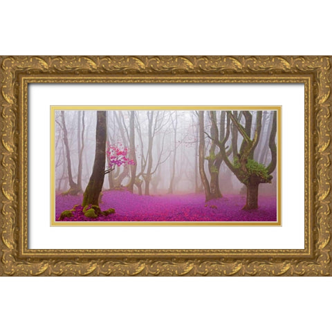 Fuchsia forest leaves 829 Gold Ornate Wood Framed Art Print with Double Matting by Palacios, J.A.