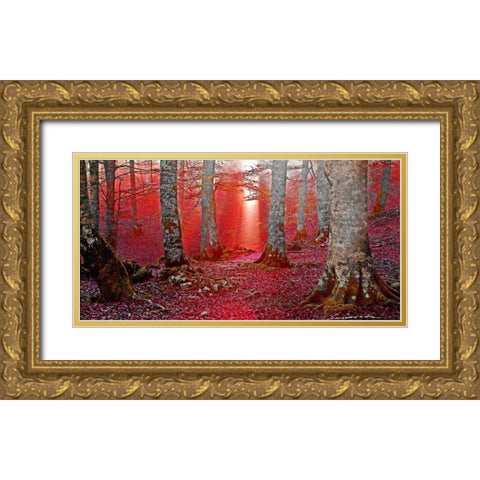 Forest and sunbeam 821 Gold Ornate Wood Framed Art Print with Double Matting by Palacios, J.A.