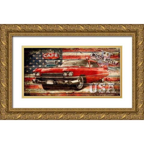 USA Collage 2 Gold Ornate Wood Framed Art Print with Double Matting by Robins, John H.