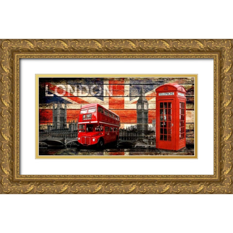 UK Collage 4 Gold Ornate Wood Framed Art Print with Double Matting by Robins, John H.
