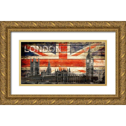 UK Collage 2 Gold Ornate Wood Framed Art Print with Double Matting by Robins, John H.