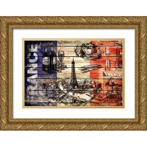 France Collage 03.02 Gold Ornate Wood Framed Art Print with Double Matting by Robins, John H.
