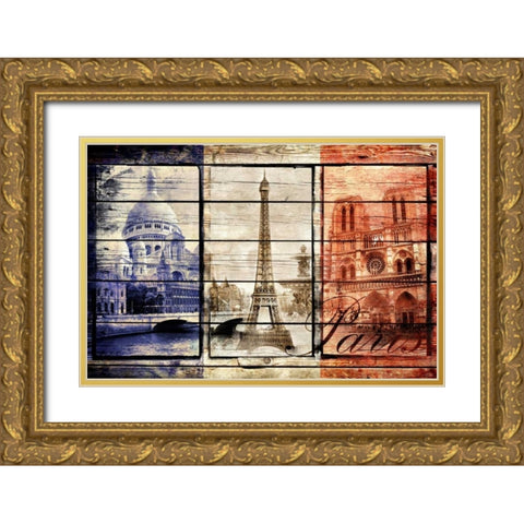 France Collage 02.02 Gold Ornate Wood Framed Art Print with Double Matting by Robins, John H.