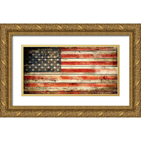 USA 2 Gold Ornate Wood Framed Art Print with Double Matting by Robins, John H.