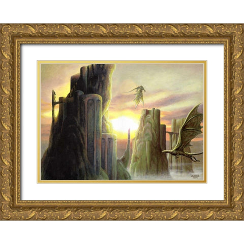 Dragons Land Gold Ornate Wood Framed Art Print with Double Matting by Martin, Jose Luis