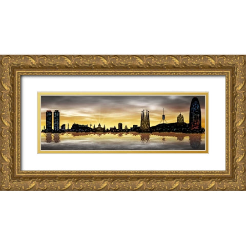 Skyline Barcelona 05 Gold Ornate Wood Framed Art Print with Double Matting by Ferriz, Jose