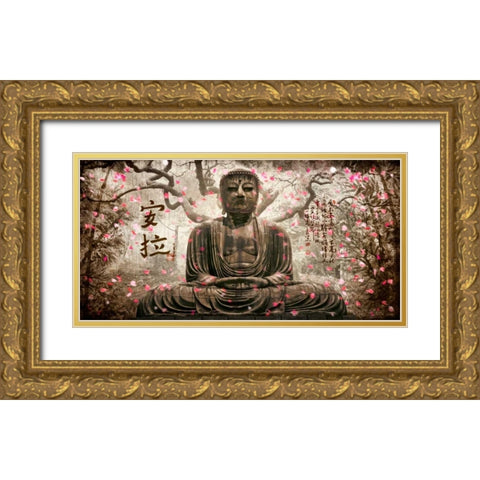 Buddha in tree silver Gold Ornate Wood Framed Art Print with Double Matting by Ferriz, Jose