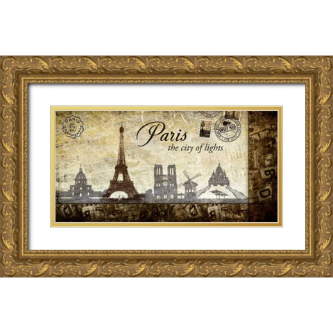 Collage Paris 02 Gold Ornate Wood Framed Art Print with Double Matting by Robert, Paul