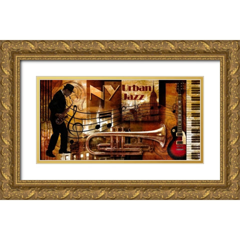 New York jazz 01 Gold Ornate Wood Framed Art Print with Double Matting by Robert, Paul
