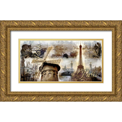 Collage Paris 03 Gold Ornate Wood Framed Art Print with Double Matting by Robert, Paul